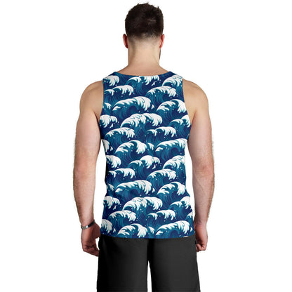 Ocean Wave Pattern Print Men Tank Top