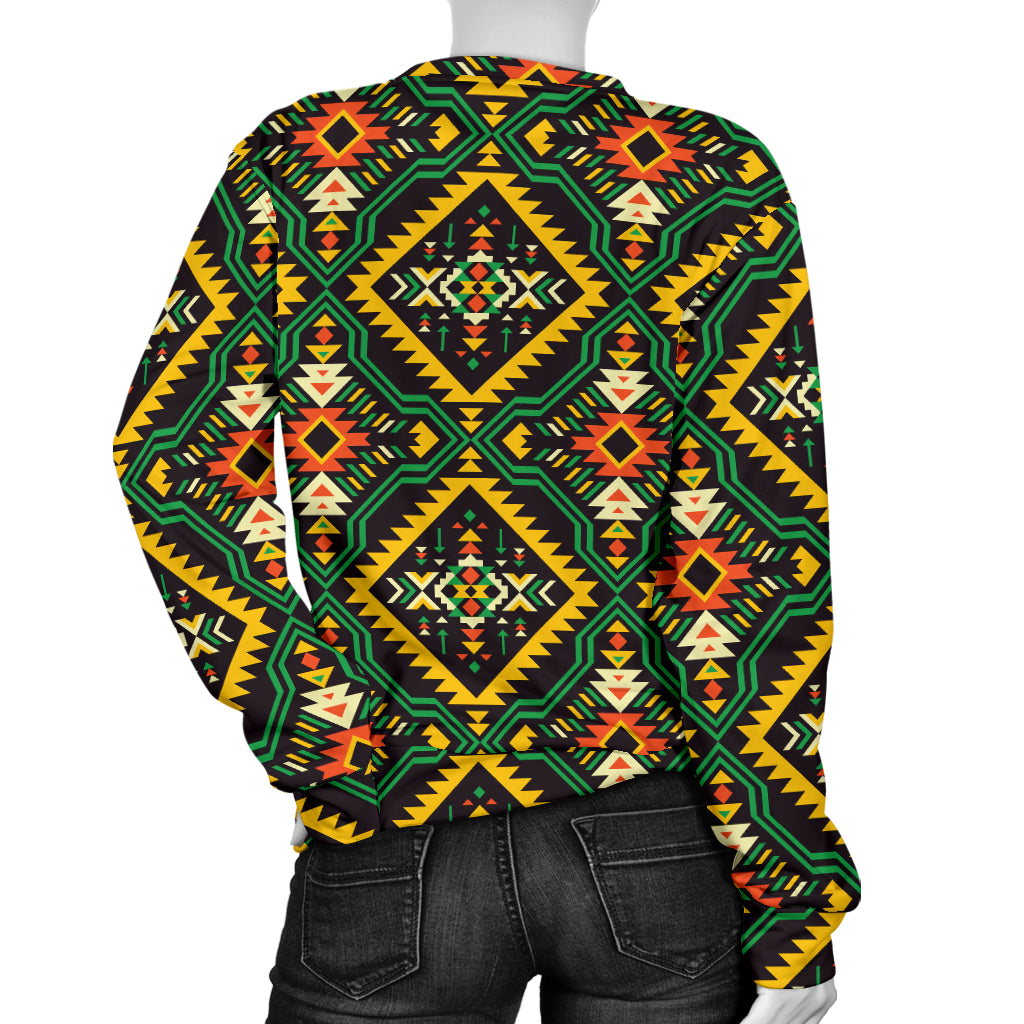 Kente Green Design African Print Women Long Sleeve Sweatshirt