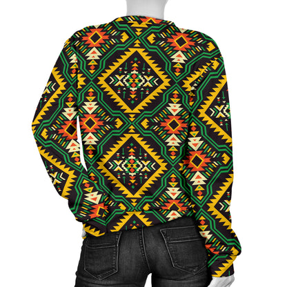 Kente Green Design African Print Women Long Sleeve Sweatshirt