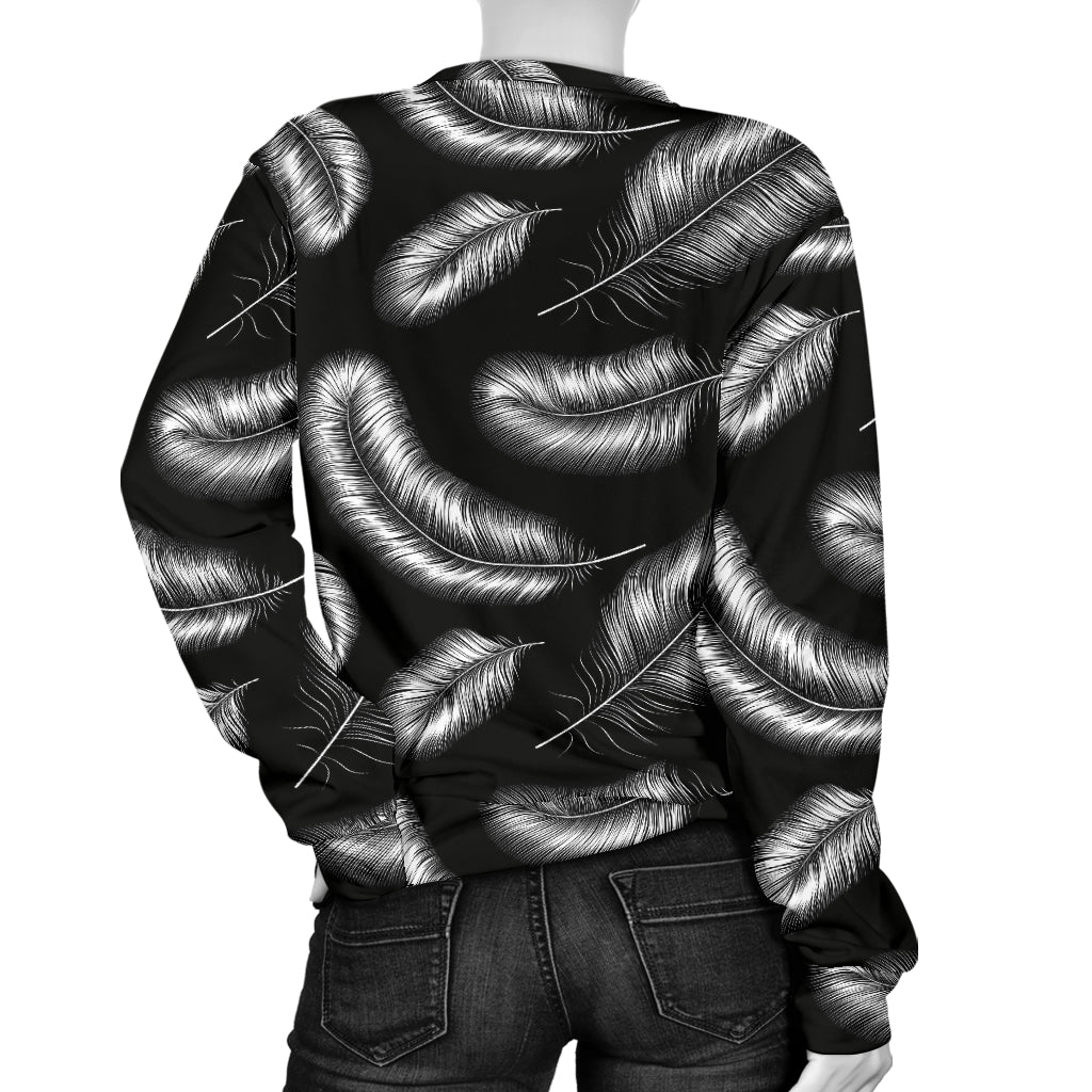 Feather Black White Design Print Women Long Sleeve Sweatshirt