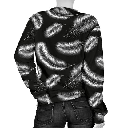 Feather Black White Design Print Women Long Sleeve Sweatshirt