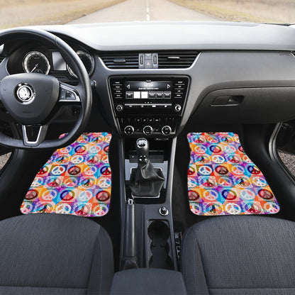 Peace Sign Patchwork Design Print Car Floor Mats Front Back