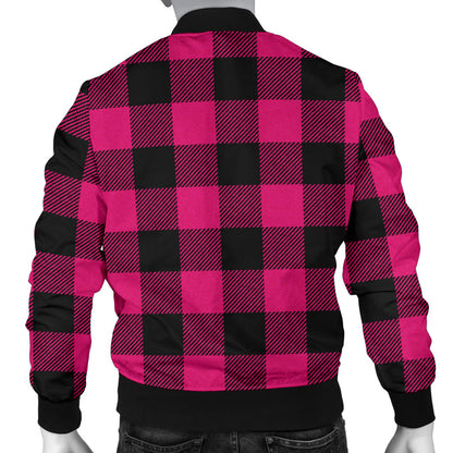 Pink Tartan Plaid Pattern Men Bomber Jacket