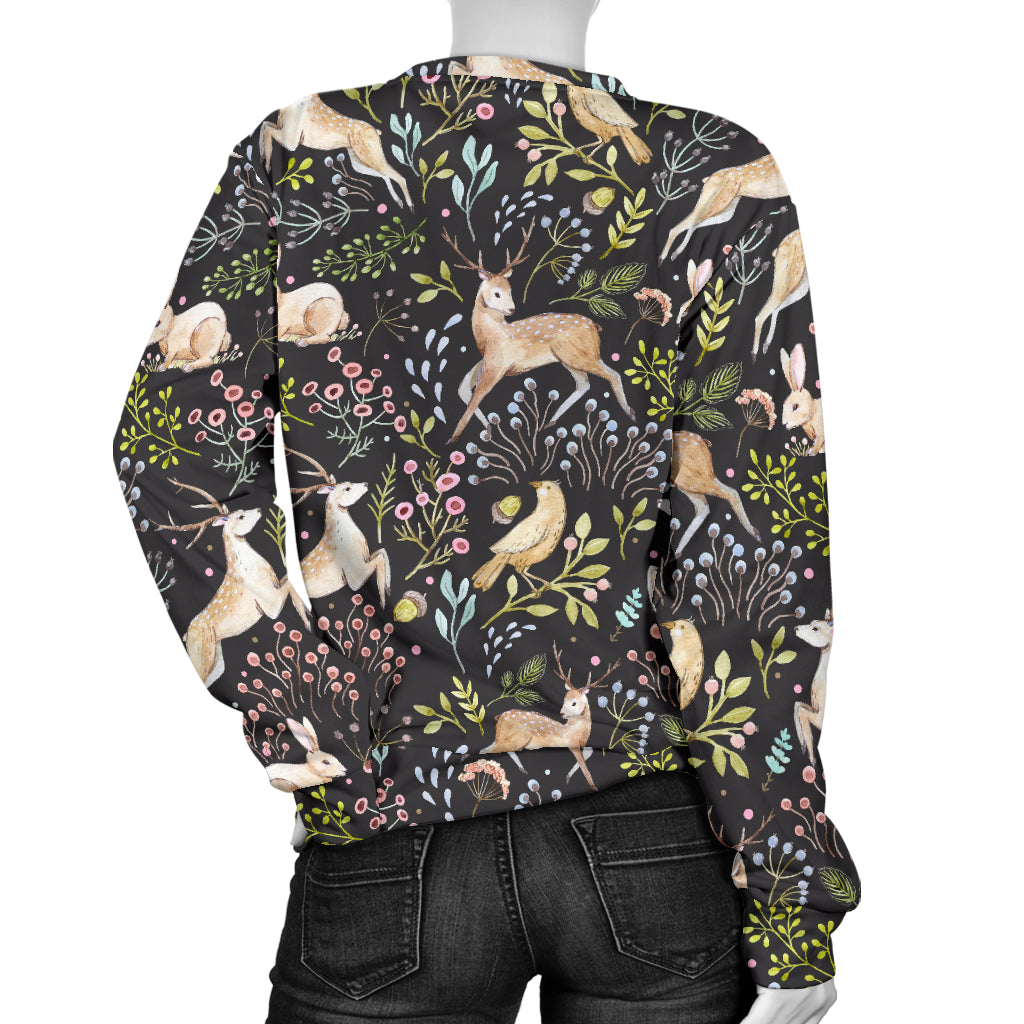 Deer Floral Jungle Women Long Sleeve Sweatshirt