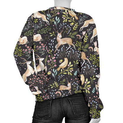 Deer Floral Jungle Women Long Sleeve Sweatshirt