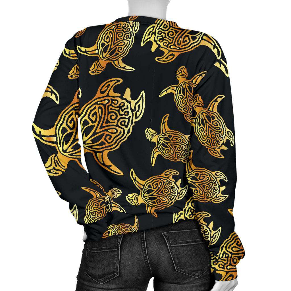 Gold Tribal Turtle Polynesian Themed Women Long Sleeve Sweatshirt