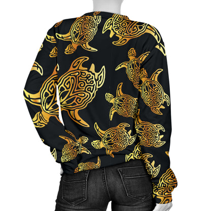 Gold Tribal Turtle Polynesian Themed Women Long Sleeve Sweatshirt