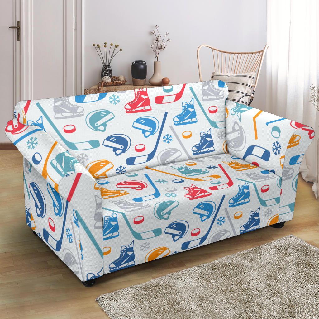 Hockey Equipment Print Design LKS301 Loveseat Couch Slipcover