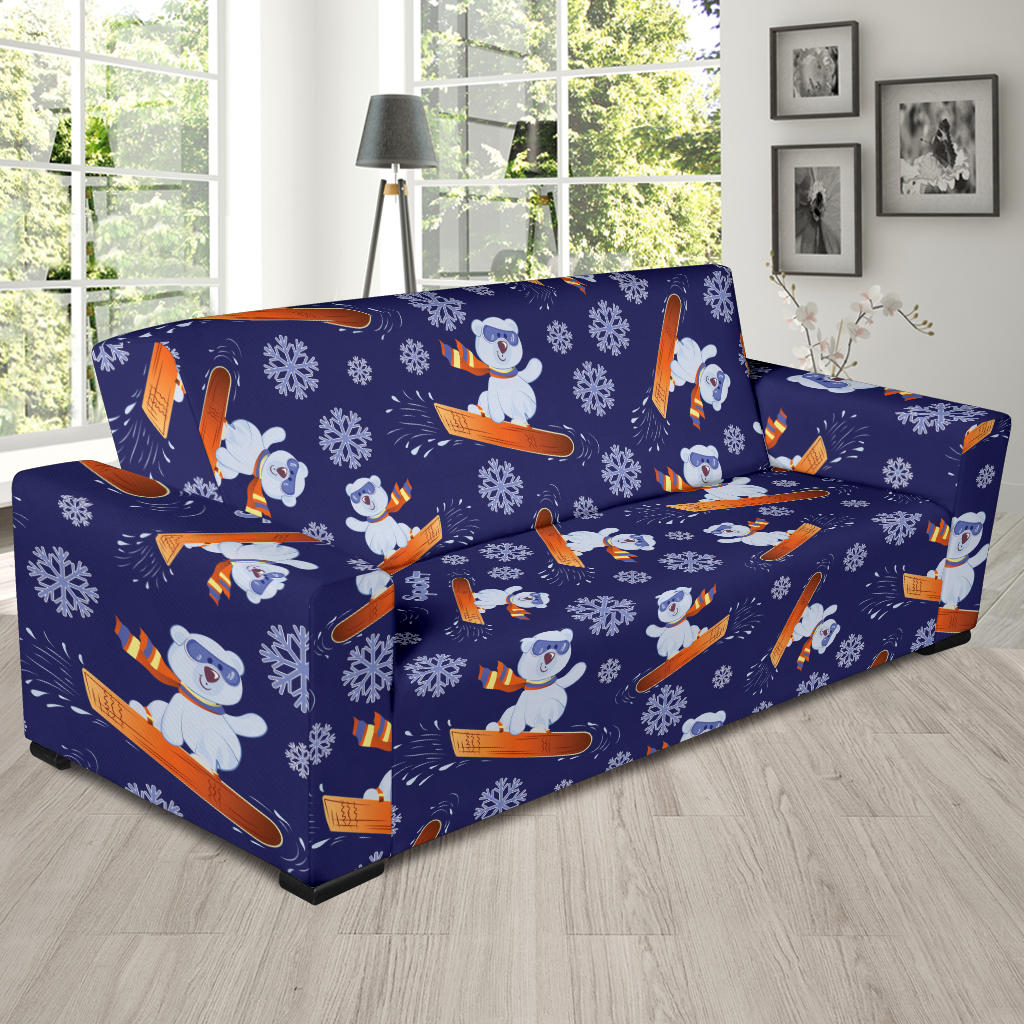 Snowboard Bear Print Design LKS305 Sofa Slipcover