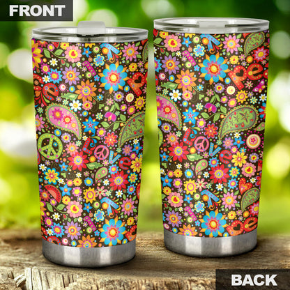 Flower Power Peace Paisley Themed Print Tumbler