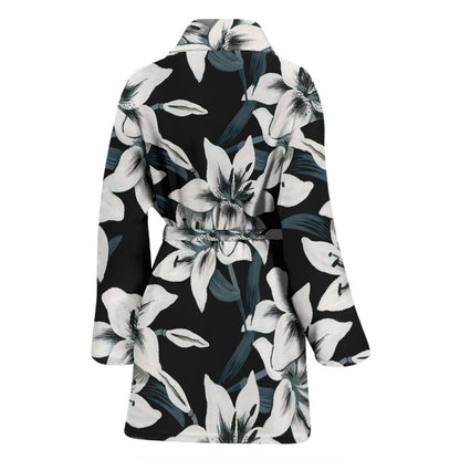 Lily Pattern Print Design 03 Women Bathrobe