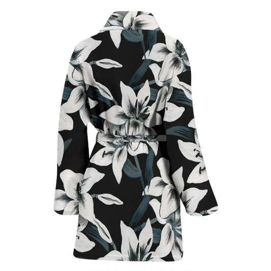 Lily Pattern Print Design 03 Women Bathrobe