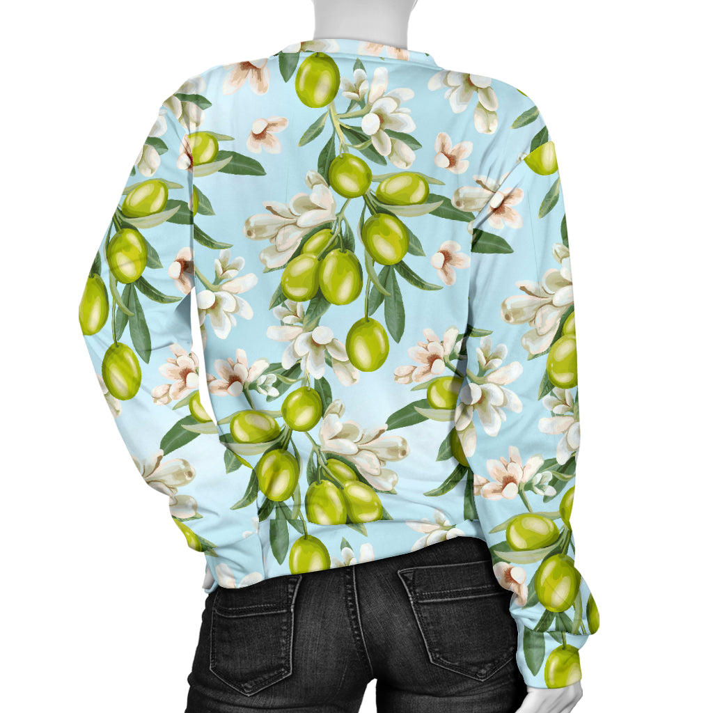 Elegant Olive Floral Print Women Long Sleeve Sweatshirt