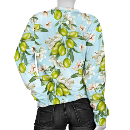 Elegant Olive Floral Print Women Long Sleeve Sweatshirt