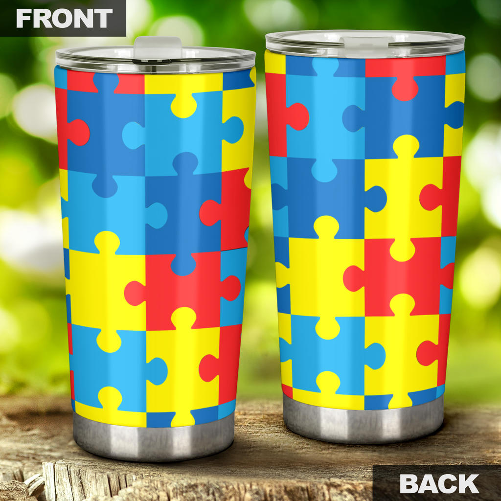 Autism Awareness Puzzles Design Print Tumbler