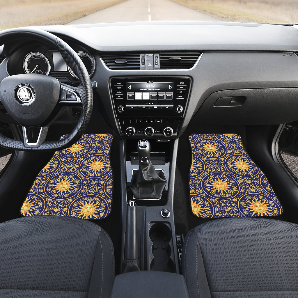 Celestial Gold Sun Face Car Floor Mats Front Back