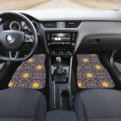 Celestial Gold Sun Face Car Floor Mats Front Back