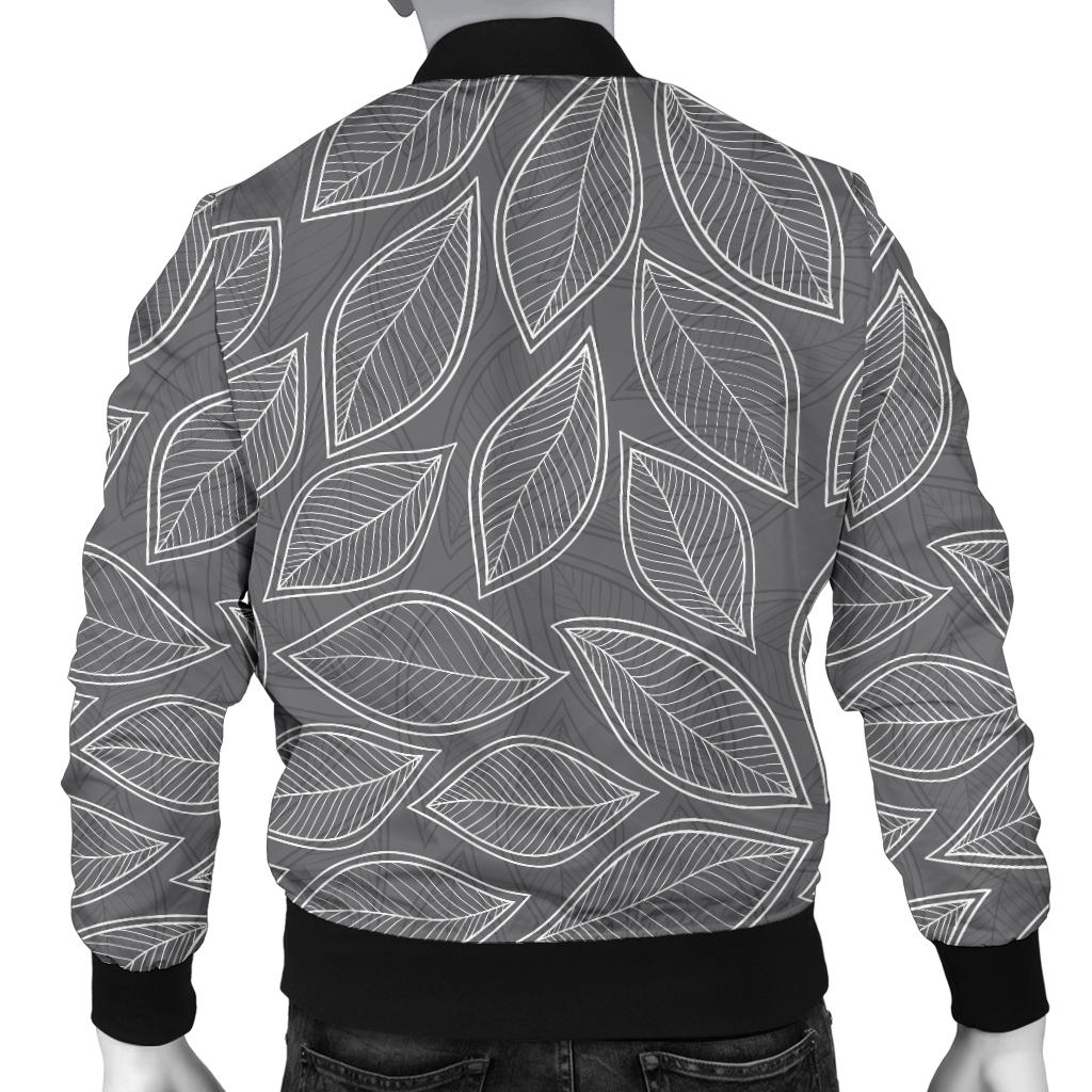 Elm Leave Grey Print Pattern Men Bomber Jacket