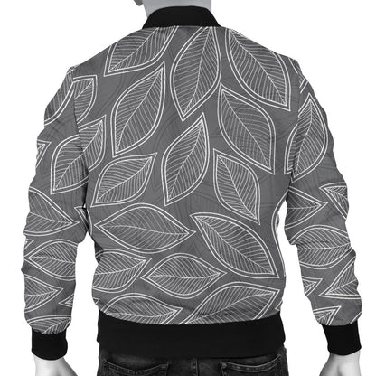 Elm Leave Grey Print Pattern Men Bomber Jacket