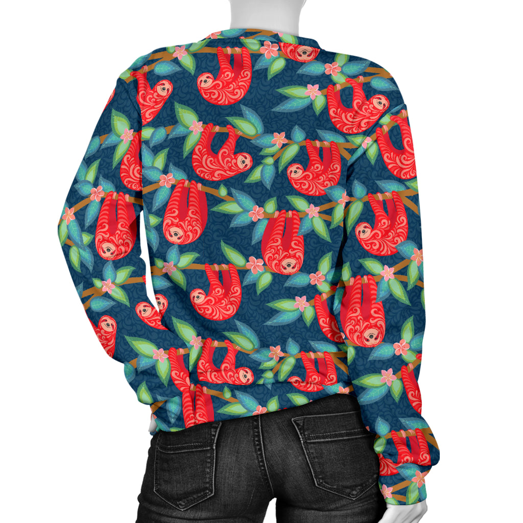 Sloth Red Design Themed Print Women Long Sleeve Sweatshirt