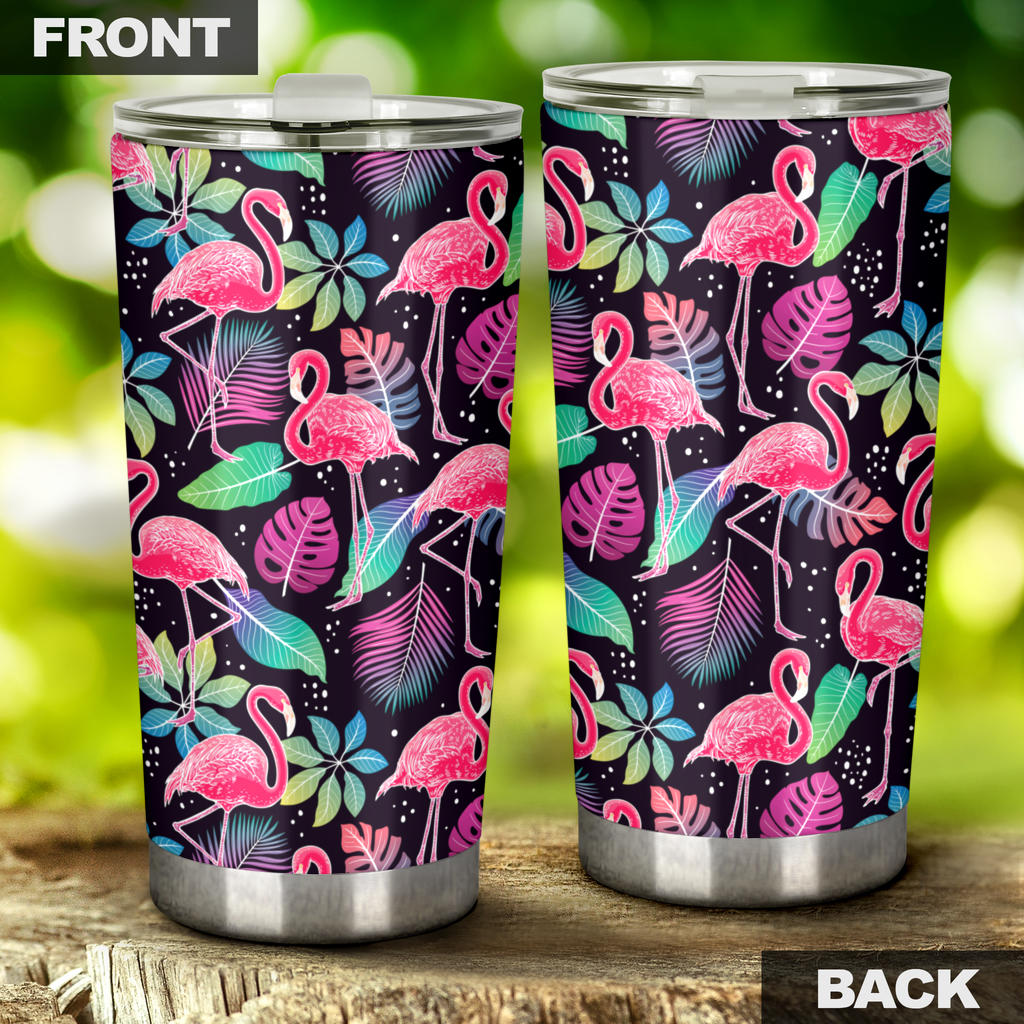 Flamingo Tropical leaves Neon Print Tumbler