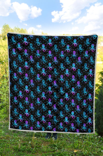 Octopus Blue Design Print Themed Quilt Bedspread