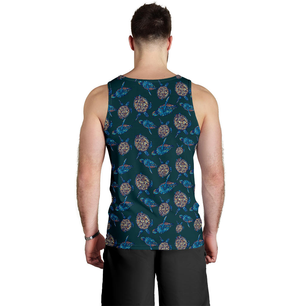 Sea Turtle Hand Drawn Blue Print Men Tank Top