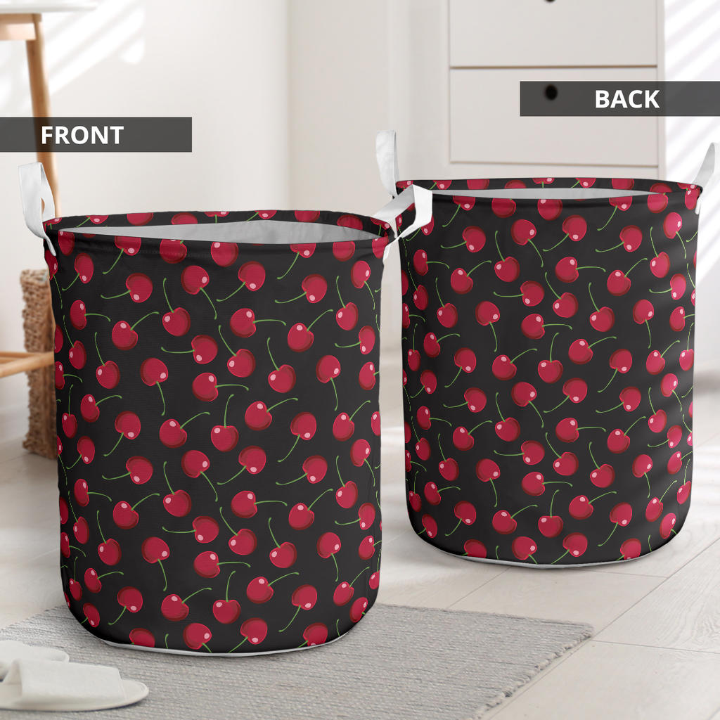 Cherry Black Background Laundry Basket