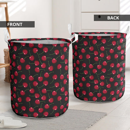 Cherry Black Background Laundry Basket