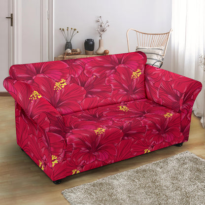 Hibiscus Red Pattern Print LKS308 Loveseat Couch Slipcover