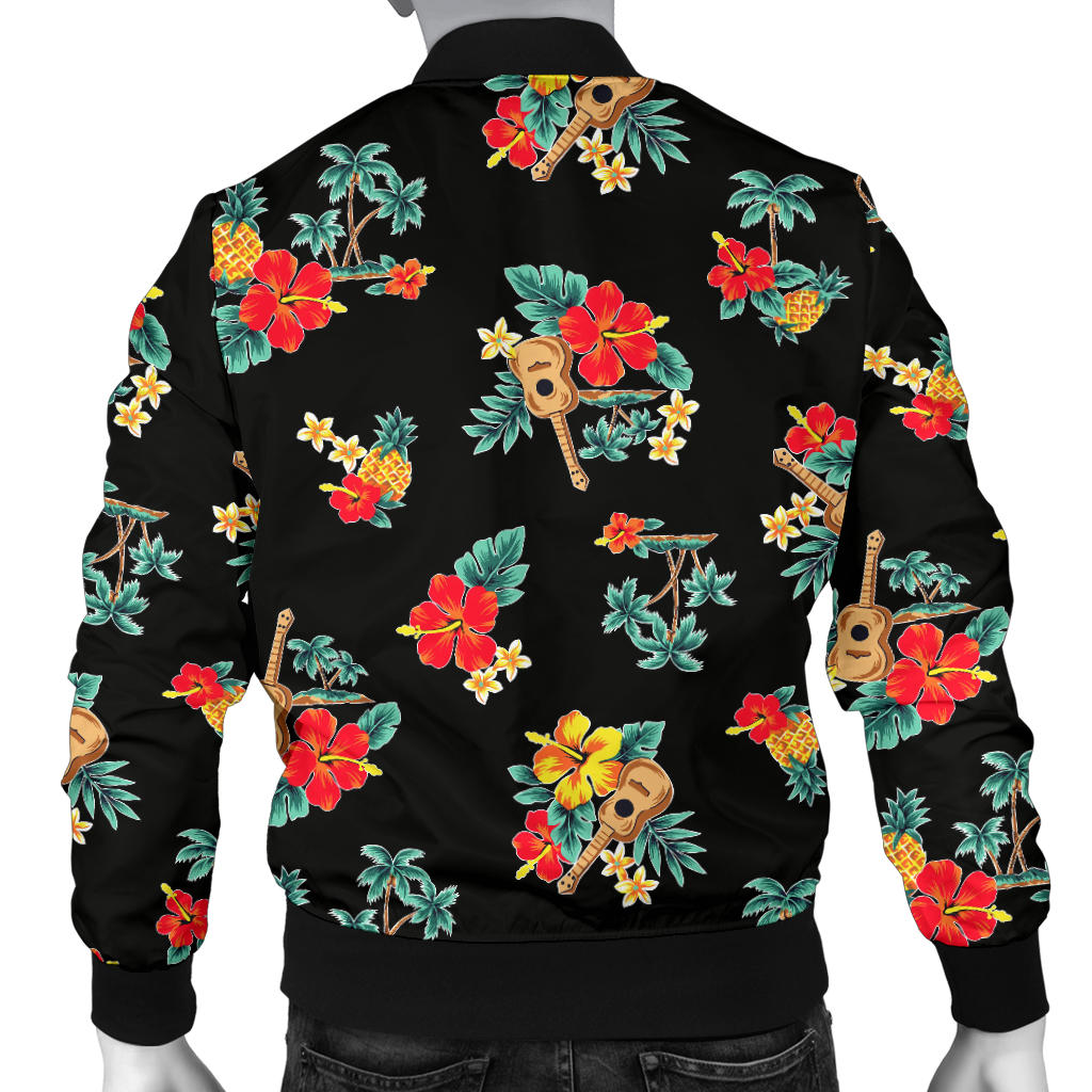 Hawaiian Flower Themed Print Men Bomber Jacket