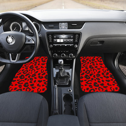 Leopard Red Skin Print Car Floor Mats Front Back