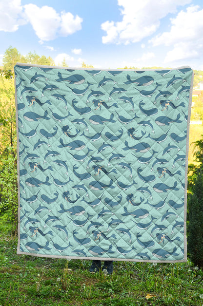 Narwhal Themed Print Quilt Bedspread