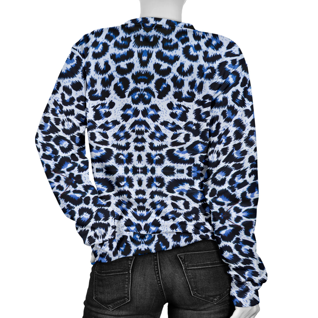 Leopard Blue Skin Print Women Long Sleeve Sweatshirt