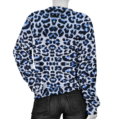 Leopard Blue Skin Print Women Long Sleeve Sweatshirt