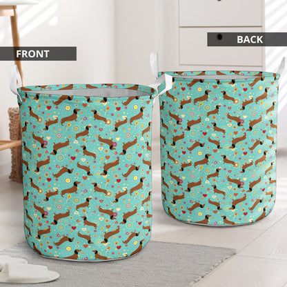 Dachshund with Floral Print Pattern Laundry Basket