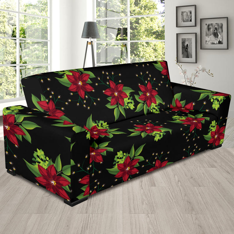 Poinsettia Pattern Print Design A01 Sofa Slipcover