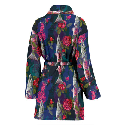 Barracuda with Folwer Pattern Print Design 01 Women Bathrobe