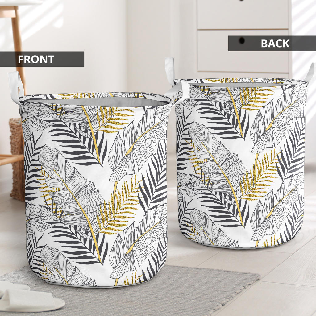 Gold Glitter Tropical Palm Leaves Laundry Basket