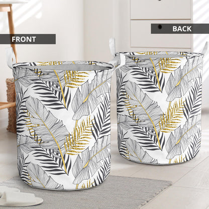 Gold Glitter Tropical Palm Leaves Laundry Basket