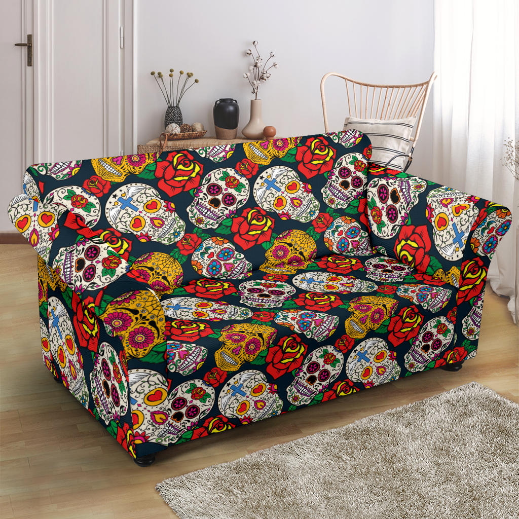 Sugar Skull Print Design LKS306 Loveseat Couch Slipcover