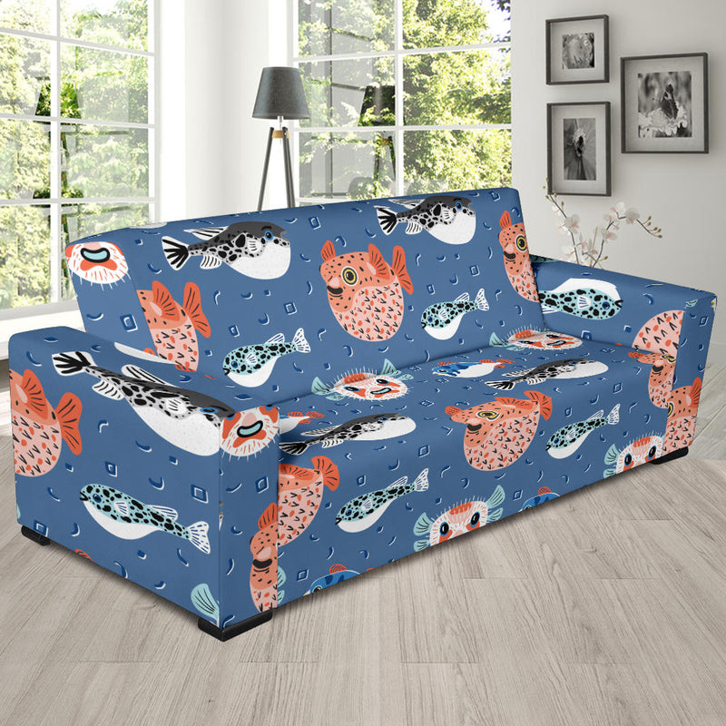 Fugu Pattern Print Design 02 Sofa Slipcover