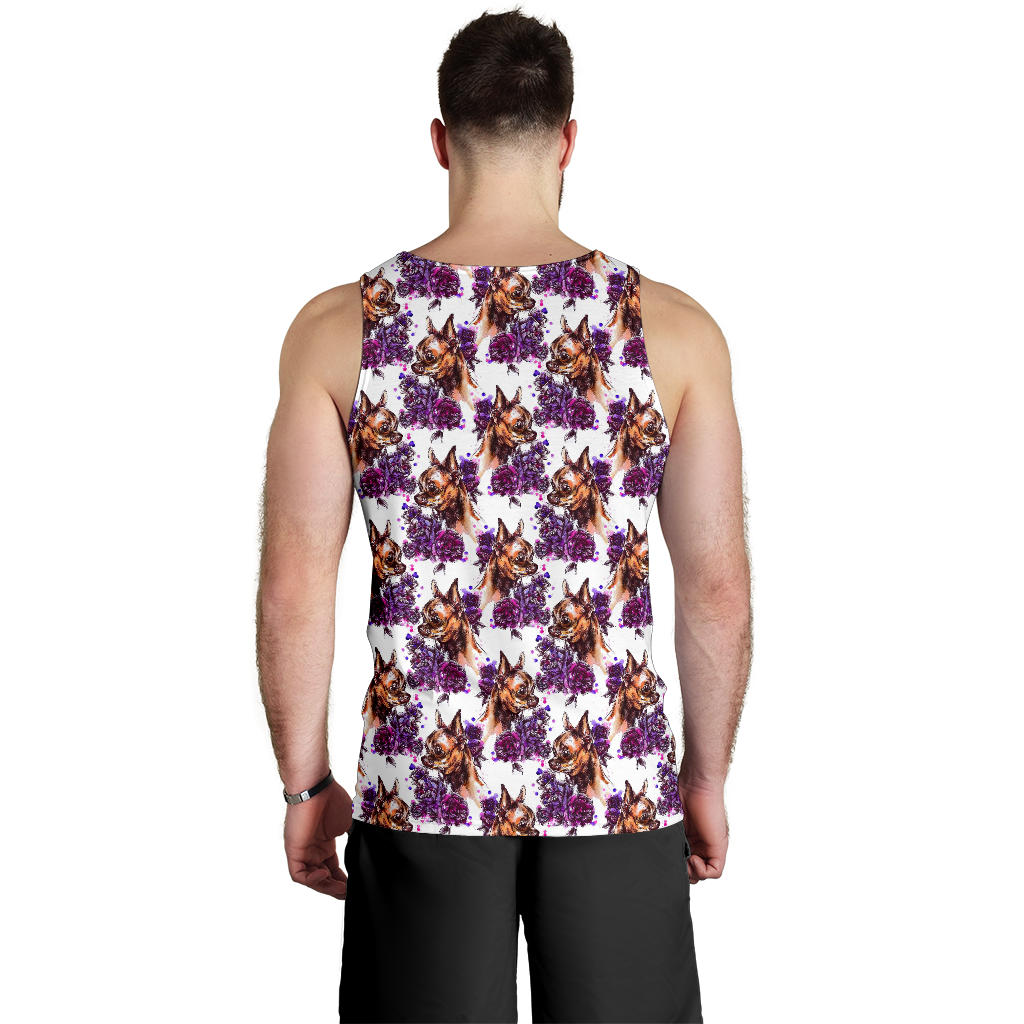 Chihuahua Purple Floral Men Tank Top