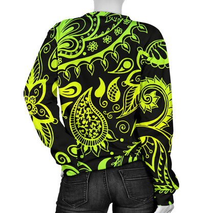 Paisley Green Design Print Women Long Sleeve Sweatshirt