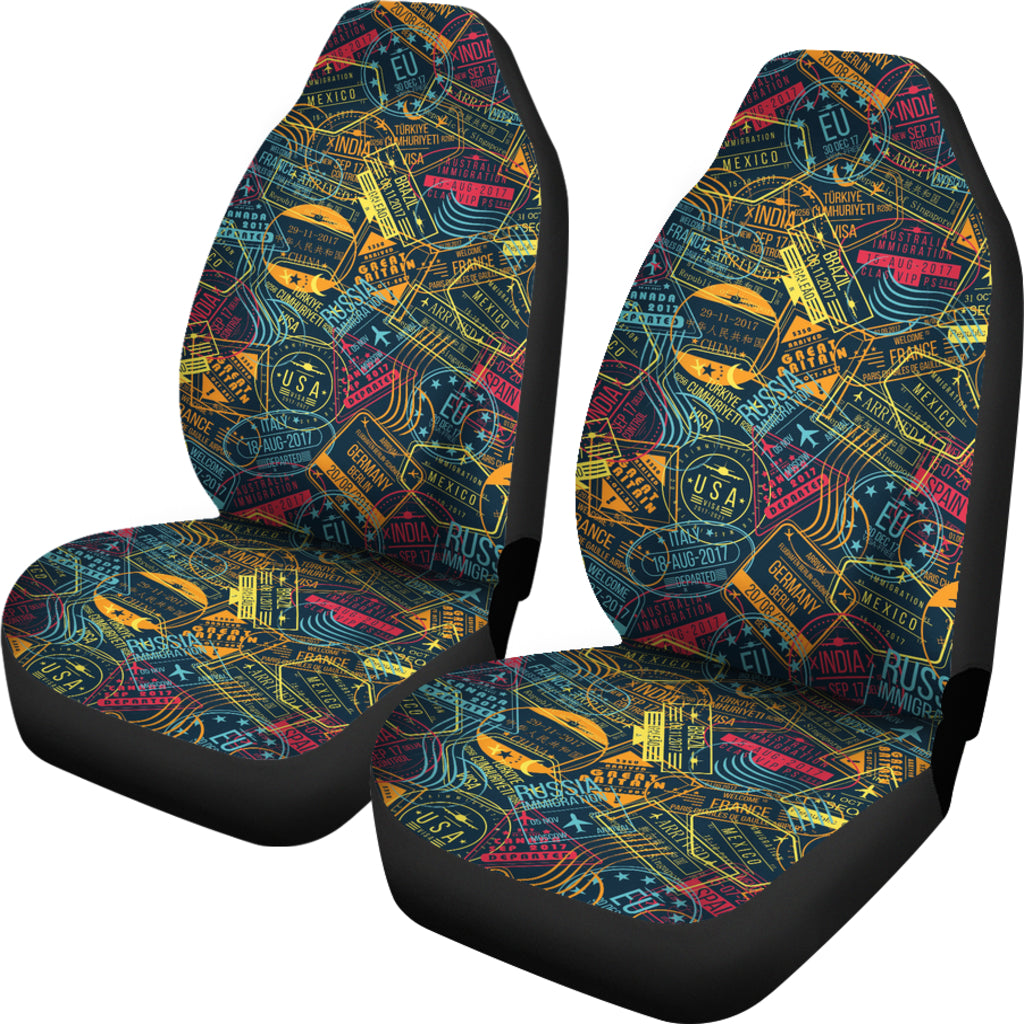 Travel Stamp Colorful Print Design LKS304 Car Seat Covers