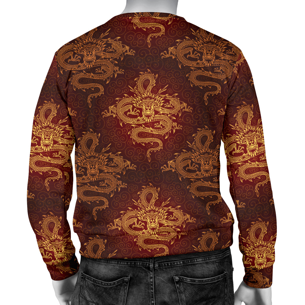 Chinese Dragons Gold Design Men Long Sleeve Sweatshirt