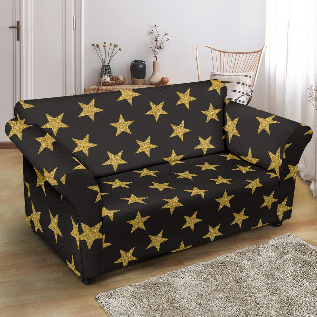 Star Gold Print Design LKS302 Loveseat Couch Slipcover