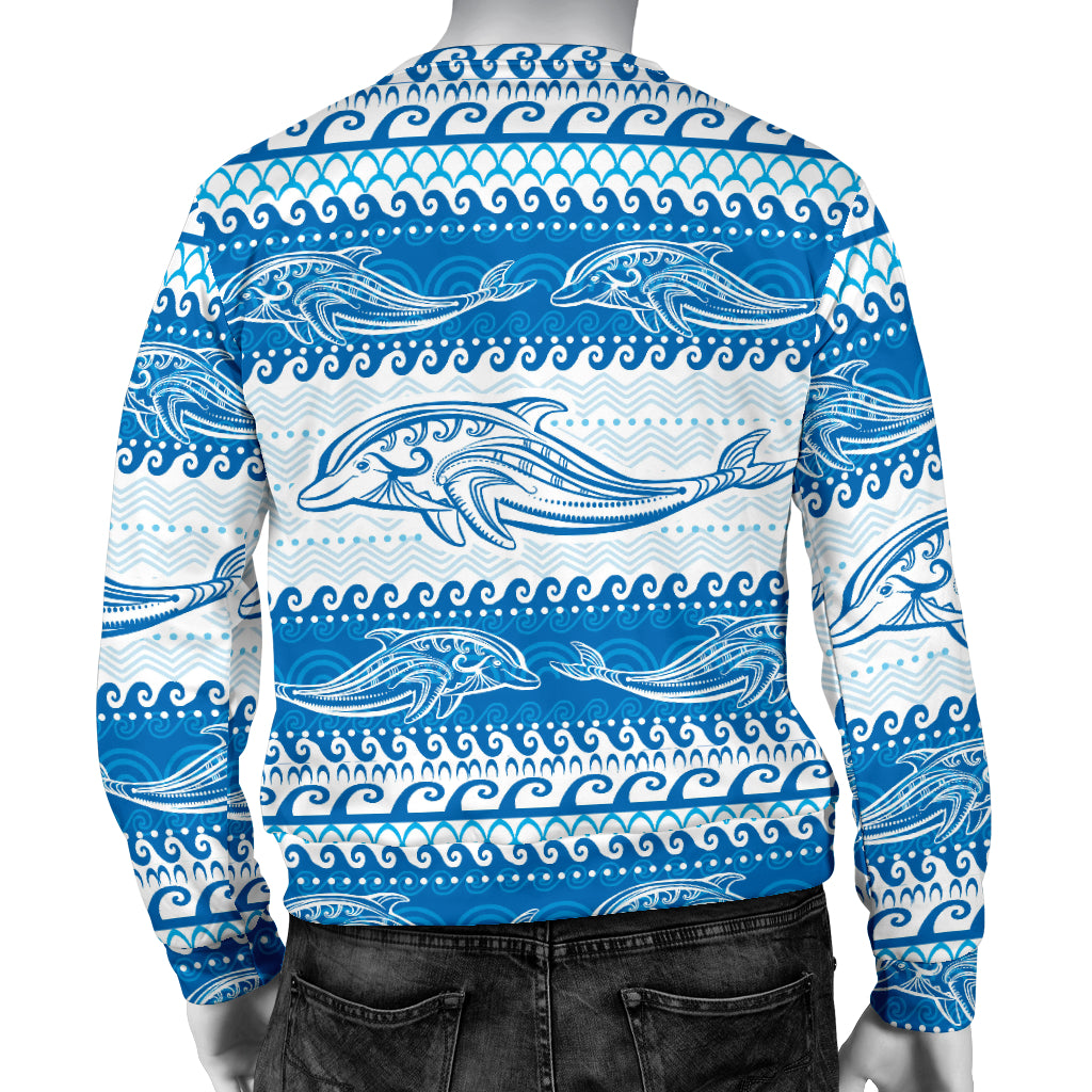 Dolphin Tribal Print Pattern Men Long Sleeve Sweatshirt
