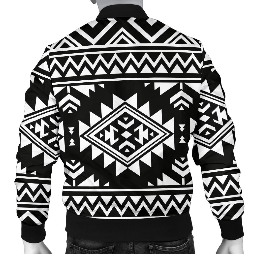 Aztec Black White Print Pattern Men Bomber Jacket