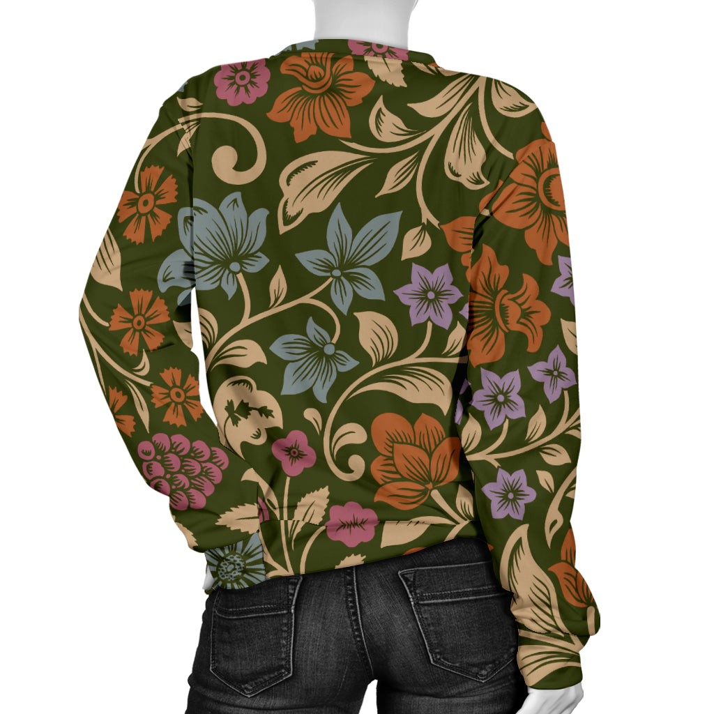Floral Vintage Print Pattern Women Long Sleeve Sweatshirt